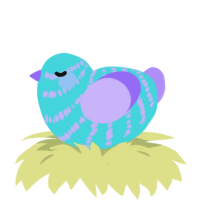 A aqua and lilac chicken with a bar pattern