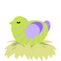 A lime and lilac chicken with a bar pattern