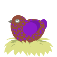 A russet and violet chicken with a speckle pattern