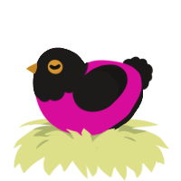 A fuchsia and sable chicken with a head pattern