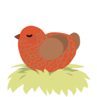 A vermilion and brown chicken with a lace pattern