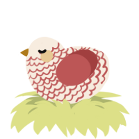 A cream and red chicken with a lace pattern