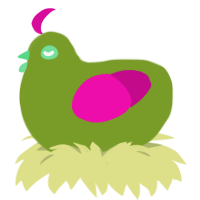 A chartreuse and fuchsia chicken