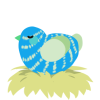 A sky and gluppy chicken with a bar pattern