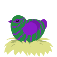 A viridian and violet chicken with a bar pattern