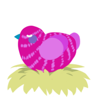 A fuchsia and orchid chicken with a bar pattern