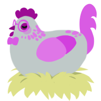 A silver and orchid chicken with a neck-speckle pattern