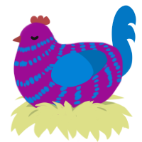 A plum and sapphire chicken with a bar pattern