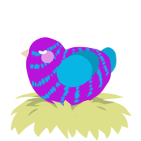 A amethyst and cerulean chicken with a bar pattern