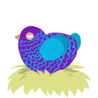 A violet and cerulean chicken with a lace pattern