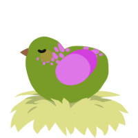 A chartreuse and orchid chicken with a neck-speckle pattern