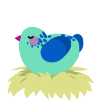 A mint and ultramarine chicken with a neck-speckle pattern