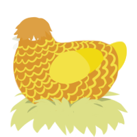 A orange and yellow chicken with a lace pattern