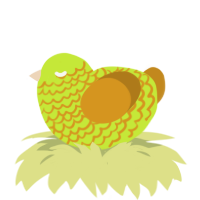 A lime and ochre chicken with a lace pattern