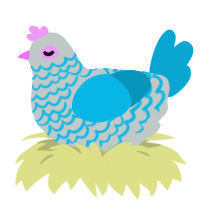 A silver and cerulean chicken with a lace pattern