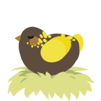 A bark and yellow chicken with a neck-speckle pattern