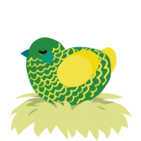 A viridian and yellow chicken with a lace pattern