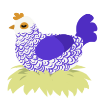 A white and indigo chicken with a double-lace pattern