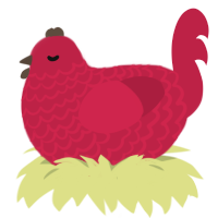 A crimson chicken with a lace pattern