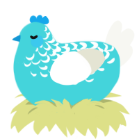 A aqua and white chicken with a half-lace pattern