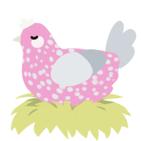 A pink and mist chicken with a speckle pattern