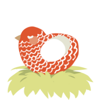 A vermilion and white chicken with a lace pattern