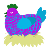 A amethyst and cerulean chicken with a lace pattern