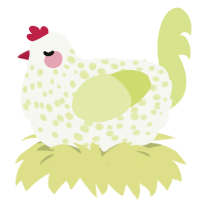 A white and lemon chicken with a speckle pattern