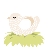 A cream chicken with a lace pattern