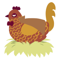 A red and ochre chicken with a lace pattern