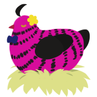 Michael, a fuchsia and sable chicken with a bar pattern