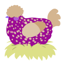 A plum and beige chicken with a speckle pattern