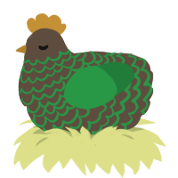 A bark and viridian chicken with a lace pattern