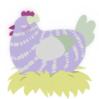 A lilac and viridian chicken with a bar pattern