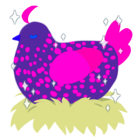 Dotty, a overcast and fuchsia chicken with a speckle pattern