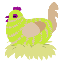 A lime and beige chicken with a bar pattern