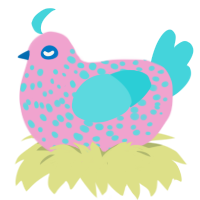 A pink and aqua chicken with a speckle pattern