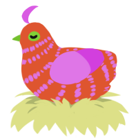 A vermilion and orchid chicken with a bar pattern