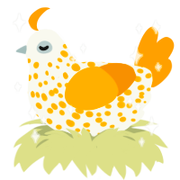 Suspicious yolk, a white and ochre chicken with a speckle pattern