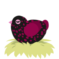 A sable and maroon chicken with a speckle pattern