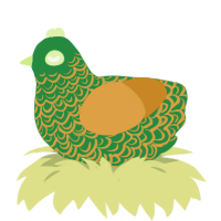A viridian and orange chicken with a double-lace pattern