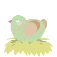 A gluppy and beige chicken with a speckle pattern