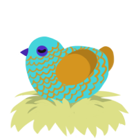 A aqua and ochre chicken with a lace pattern