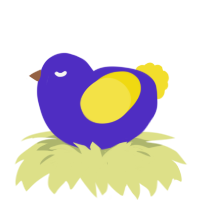 A indigo and yellow chicken
