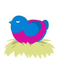 A fuchsia and sapphire chicken with a head pattern