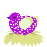 A amethyst and apple chicken with a speckle pattern