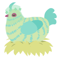 A gluppy and aqua chicken with a bar pattern