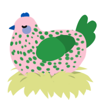 A rose and viridian chicken with a speckle pattern