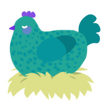 A turquoise and teal chicken with a speckle pattern