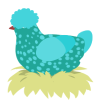 A turquoise and aqua chicken with a speckle pattern